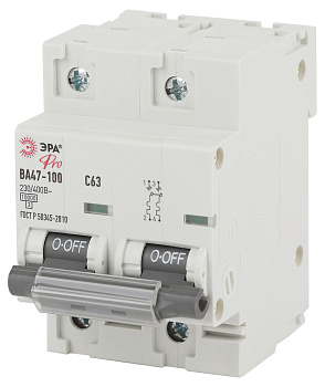 ЭРА NO-902-276 Pro Автоматический выключатель ВА47-100 2Р 63А 10 кА кривая С (6/60/1500)