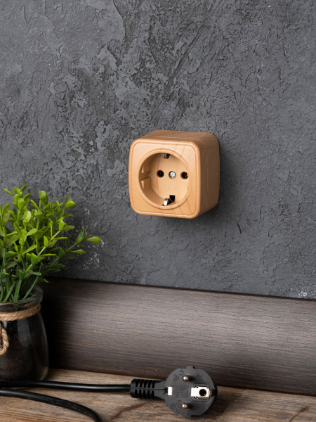 Купить EKF Basic Минск Светлое дерево Розетка с /з, 16А, ОП