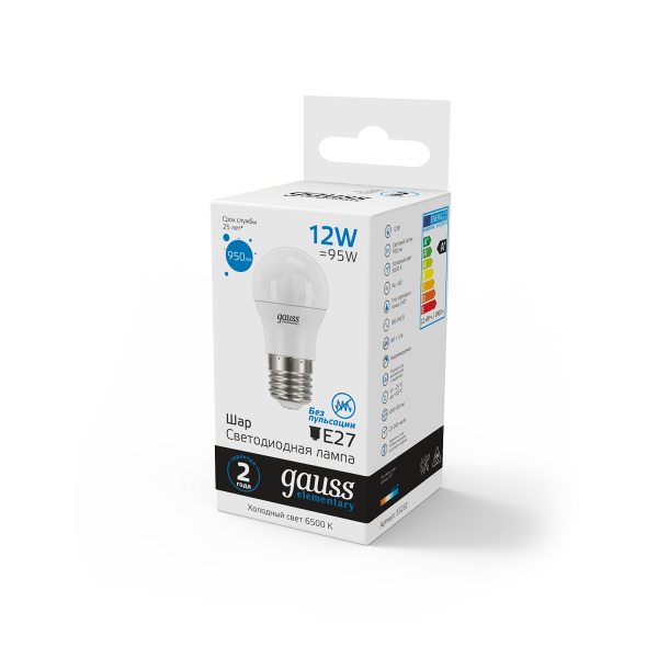 Купить Gauss Лампа Elementary Шар 12W 950lm 6500K Е27 LED 53232