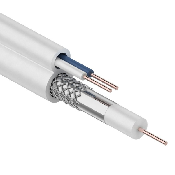 Кабель для видеонаблюдения ККСВ-В + 2х0.5мм., 100м., белый Rexant 01-4001