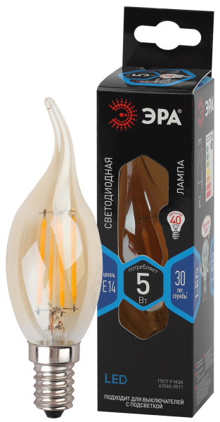 ЭРА F-LED BXS-5W-840-E14 gold (филамент, свеча на ветру золот, 5Вт, нетр, E14) Б0047007