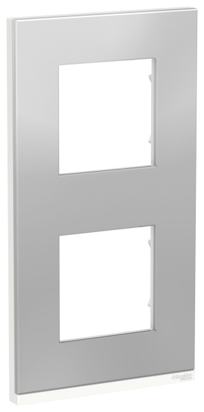Купить SE Unica Pure Алюминий матовый/Белая Рамка 2-ная вертикальная NU6004V80