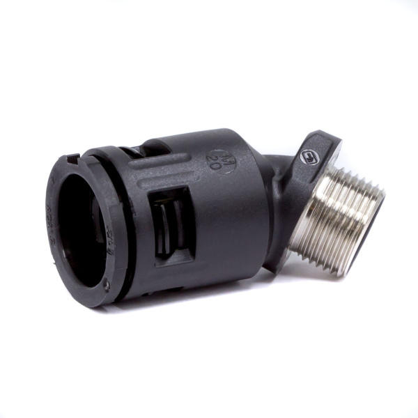 Купить DKC Муфта 45 грд. труба-коробка с металлической резьбой DN 17 мм, М20х1,5, полиамид, цвет черный