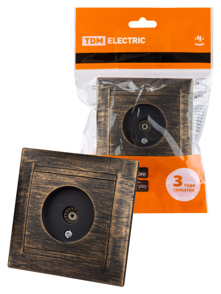 TDM Розетка телевизионная простая (0-2400МГц, "мама") старинная бронза "Лама" SQ1815-0758