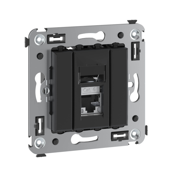 Купить DKC Компьютерная розетка RJ-45 в стену, кат.6 экранированная одинарная,"Avanti", "Черный матовый"
