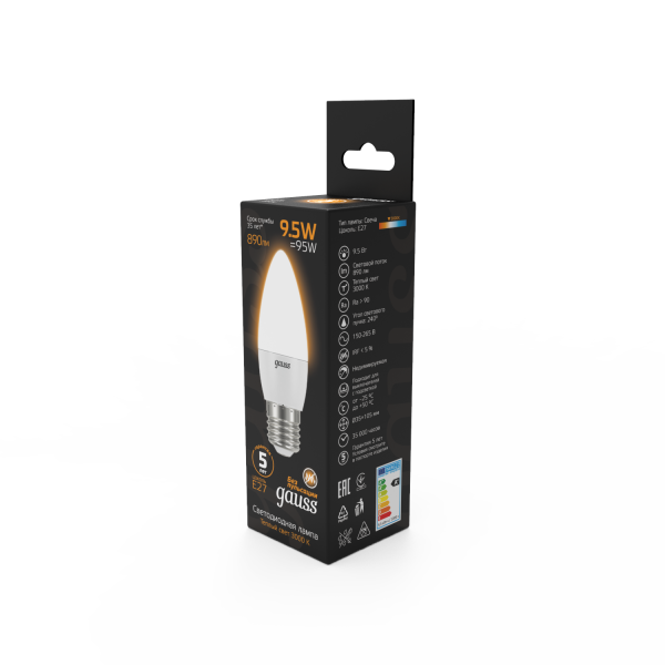 Купить Gauss Лампа Свеча 9.5W 890lm 3000К E27 LED 103102110