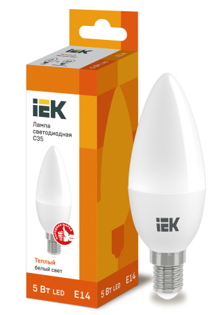 IEK Лампа светодиодная ECO C35 свеча 5Вт 230В 3000К E14 LLE-C35-5-230-30-E14