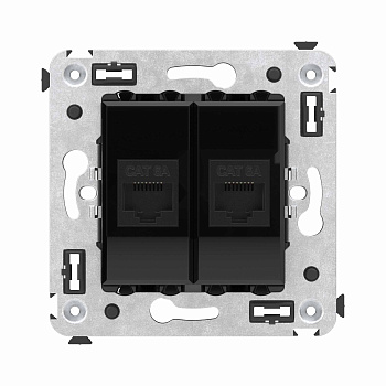 DKC Компьютерная розетка RJ-45 без шторки в стену, кат.6А двойная, "Avanti", "Черный квадрат"