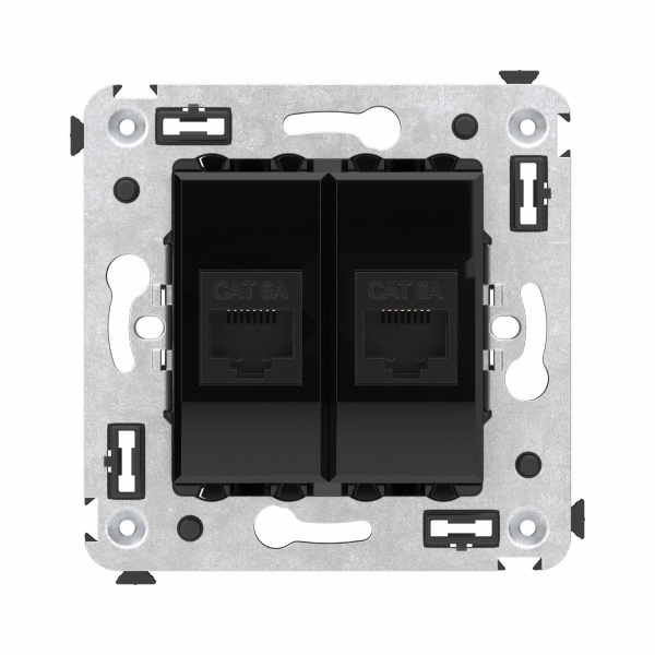 DKC Компьютерная розетка RJ-45 без шторки в стену, кат.6А двойная, "Avanti", "Черный квадрат"