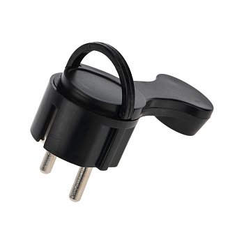 Вилка Евро угловая с з/к 16 А плоская за шкаф черная Rexant 16-0736