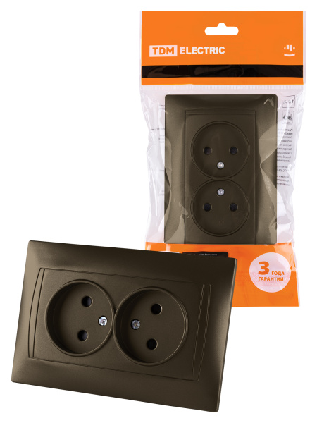 TDM Розетка двойная 2П 10А 250В с защ. шт. бронза "Лама" SQ1815-0712