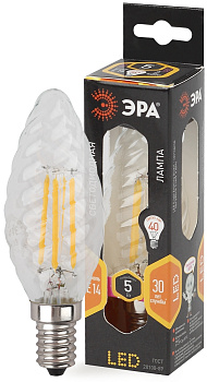 ЭРА F-LED BTW-5W-827-E14 (филамент, свеча витая, 5Вт, тепл, E14)