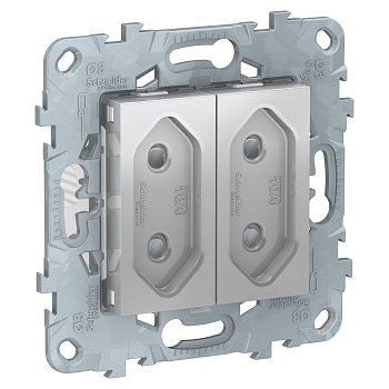 SE Unica New Алюминий Розетка б/з 2-модульная, со шторками, винт. зажим, 10А NU503130