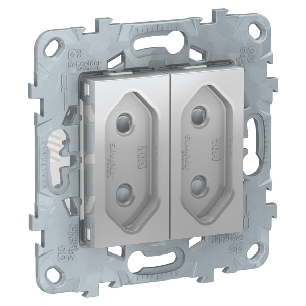 SE Unica New Алюминий Розетка б/з 2-модульная, со шторками, винт. зажим, 10А NU503130