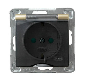 Ospel Impresja Золотой металлик Розетка 1-ая с/з IP44 с крышкой  Schuko со шторками, без рамки GPH-1YSP/m/28/d