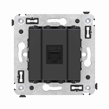 DKC Компьютерная розетка RJ-45 без шторки в стену, кат.6 одинарная, "Avanti", "Черный матовый"