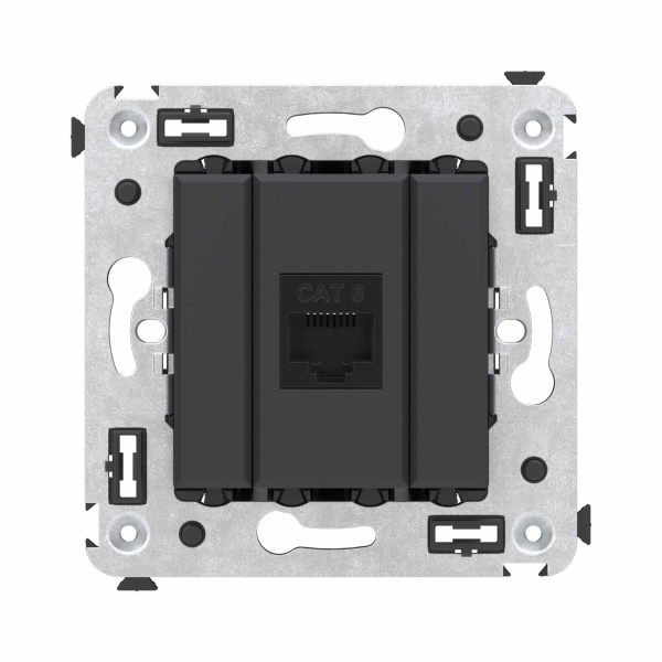 DKC Компьютерная розетка RJ-45 без шторки в стену, кат.6 одинарная, "Avanti", "Черный матовый"