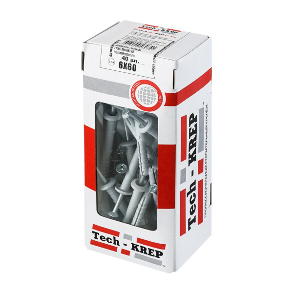 Tech-Krep Дюбель-гвоздь 6х60 гриб. манжета (полипропилен) (40 шт) - коробка с ок 112711