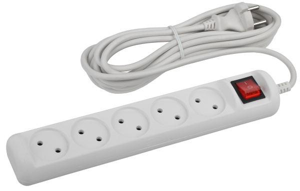 ЭРА Удлинитель электрический U-5s-3m-2x1 без заземления c выключателем 5 розеток 3м ПВС 2x1мм2 10А