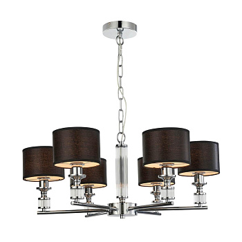 Favourite 2674-6P подвесная люстра Каркас цвета хром, плафоны из серой ткани, декоративные элементы из прозрачного стекла