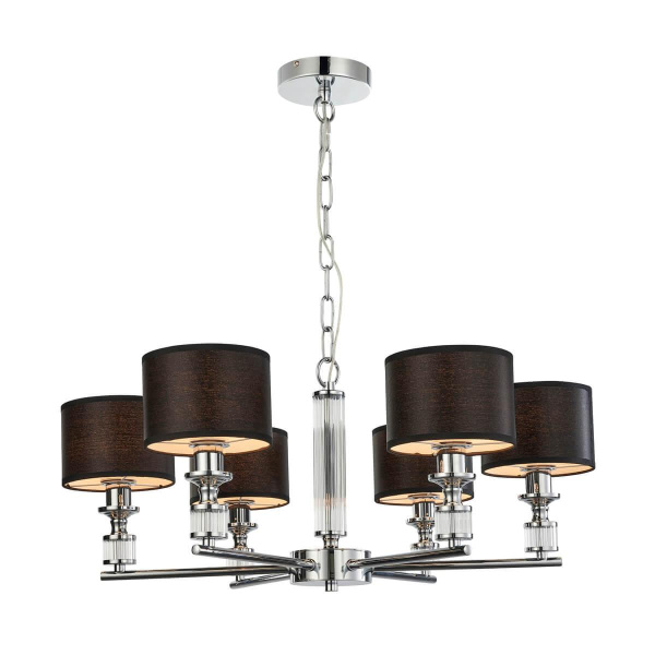 Favourite 2674-6P подвесная люстра Каркас цвета хром, плафоны из серой ткани, декоративные элементы из прозрачного стекла
