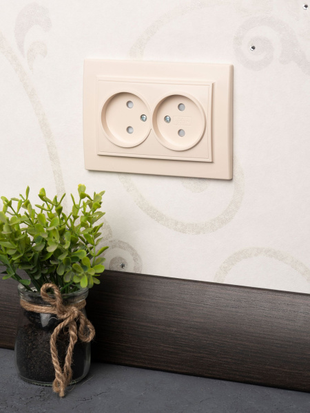 Купить EKF Basic Минск Бежевый Розетка 2-ая, б/з, со шторками, 10А, СП