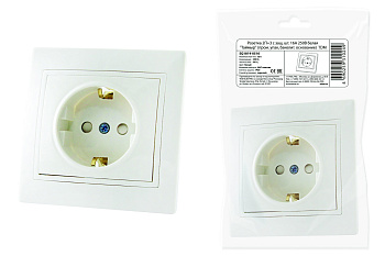 TDM Розетка 2П+З с защ. шт. 16А 250В белая "Таймыр" (пром. упак., бакелит. основание) SQ1814-0516