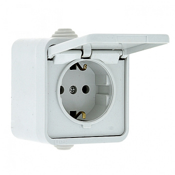 EKF PROxima Прага Розетка 1-местная 16А с заземлением с крышкой IP44 белая