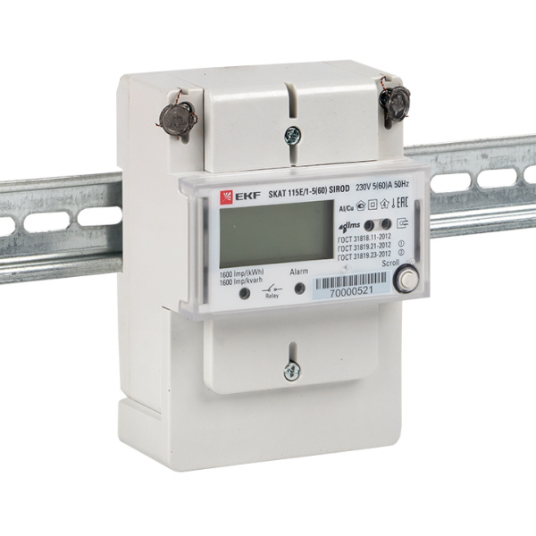 EKF Счетчик электрической энергии однофазный многотарифный SKAT 115E/1-5(60) SIROD (встроенное реле) 1 тариф МСК+6 11502R-1-6