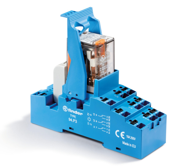 Finder Интерфейсный модуль (сборка 55.33.8.012.0010 + 99.02.0.024.98 + 94.P3SMA), электромеханическое реле; 3CO 10A; контакты AgNi; питание 12В AC; ка 58P380120060SMA