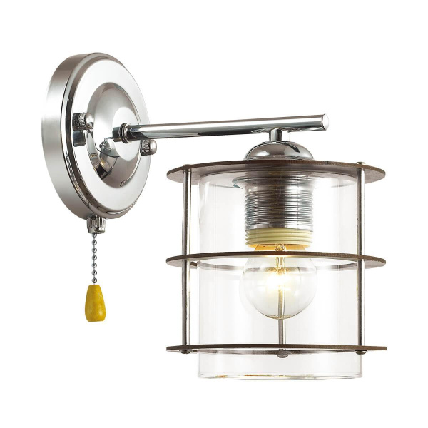 Lumion 3504/1W LN18 215 хром/плафон стекло/дерев. декор на плафоне Бра Е27 60W 220V ROTONDUM