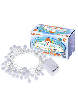TDM Гирлянда светодиодная "Шарики" 50LED, 5м, 8 режимов, многоцвет., прозр. шнур, 250 В, SQ0361-0046