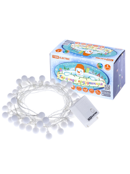 TDM Гирлянда светодиодная "Шарики" 50LED, 5м, 8 режимов, многоцвет., прозр. шнур, 250 В, SQ0361-0046