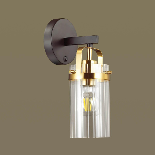 Купить Odeon Light 4653/1W ODL20 569 черный/золотой/прозрачный Бра с выкл. E27 60W 220V KOVIS
