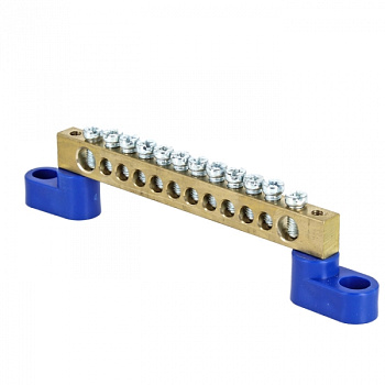 EKF PROxima Шина "0" N (8х12мм) 12 отверстий латунь 2 синих угловых изолятора