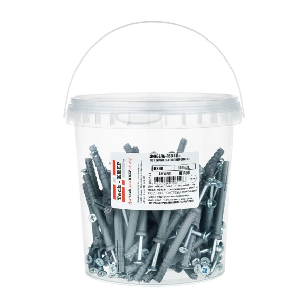 Tech-Krep Дюбель-гвоздь 6х60 пот. манжета (полипропилен)  (100 шт) - ведро 101468