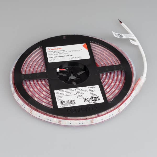 Купить Arlight Лента герметичная RTW-PFS-B60-13mm 12V Green (14.4 W/m, IP68, 5060, 5m) ( 14.4 Вт/м, IP68) 036442