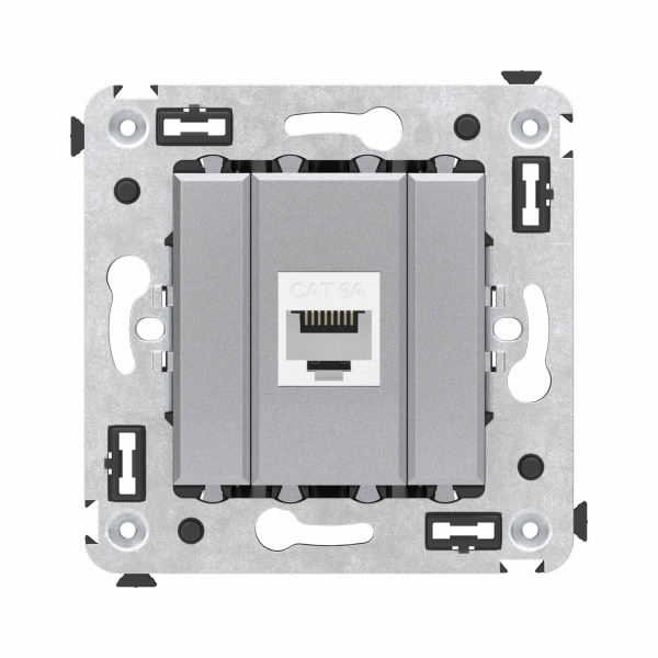 DKC Компьютерная розетка RJ-45 без шторки в стену, кат.6А одинарная, "Avanti", "Закаленная сталь"