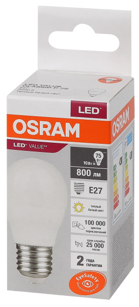 Купить Osram LVCLP75 10SW/830 230V E27 10X1 4058075579897