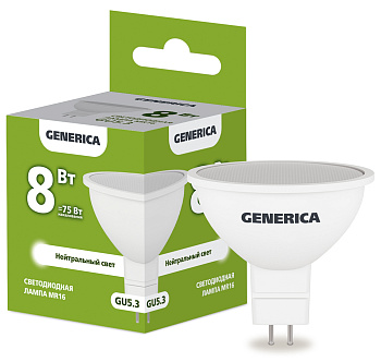 IEK GENERICA Лампа LED MR16 софит 8Вт 230В 4000К GU5.3 LL-MR16-08-230-40-GU5-G