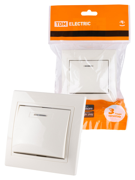 TDM Выключатель 1 кл. с подсветкой 10А сл. кость "Таймыр" SQ1814-0104