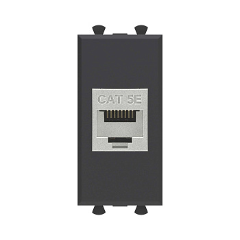DKC Компьютерная розетка RJ-45 без шторки модульная, кат.5е экранированная, "Avanti", "Черный матовый", 1 модуль