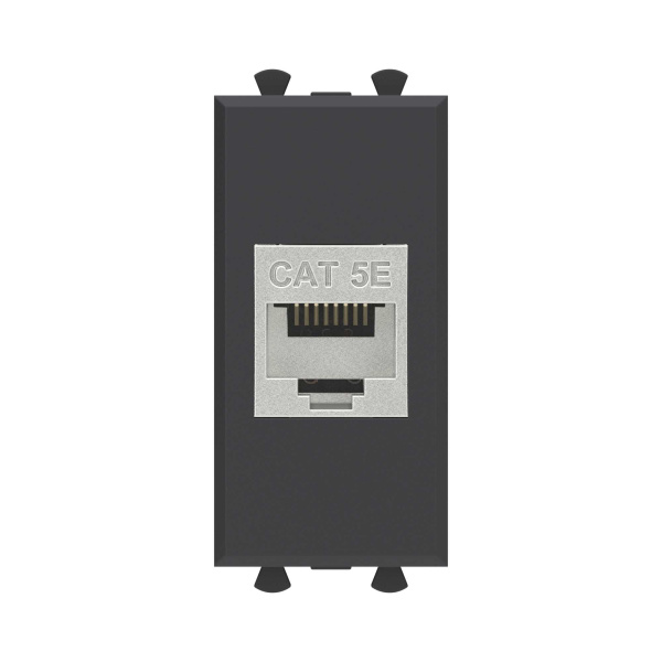 DKC Компьютерная розетка RJ-45 без шторки модульная, кат.5е экранированная, "Avanti", "Черный матовый", 1 модуль