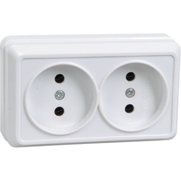Купить IEK OKTAVA РСш22-2-ОБ Розетка 2местн. без з/к с защ.штор.10А откр.уст. (белый)