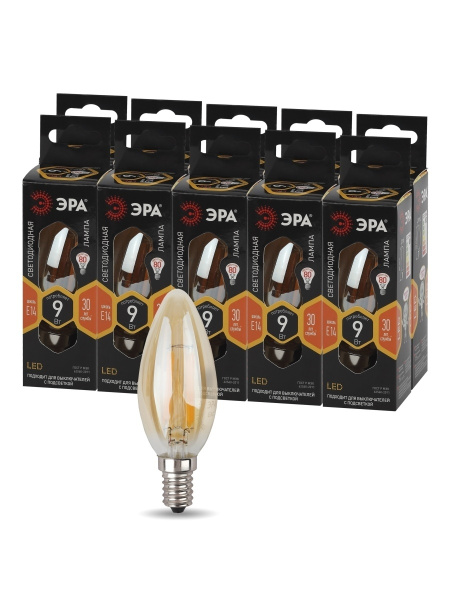 ЭРА F-LED B35-9W-827-E14 gold (филамент, свеча золот, 9Вт, тепл, E14)