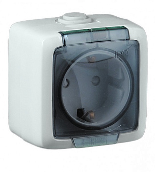 Hegel Альфа IP44 наруж Белая РА16-212 Розетка с/з, со шторками, брызгозащищенная