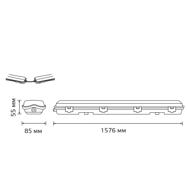 Купить Gauss Влагозащитный Светильник СПП-Т8-G13 LITE 1576*86*55мм IP65 для светодиодных ламп 2х1500мм 1/12 909437215