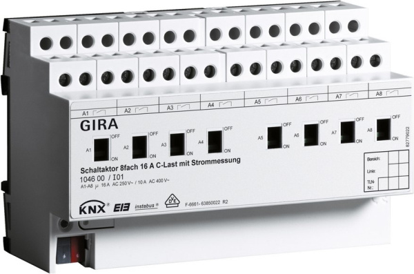 Gira KNX Актор 8-канальный 16 А контроль силы тока возм ручн упр DIN-рейка 104600