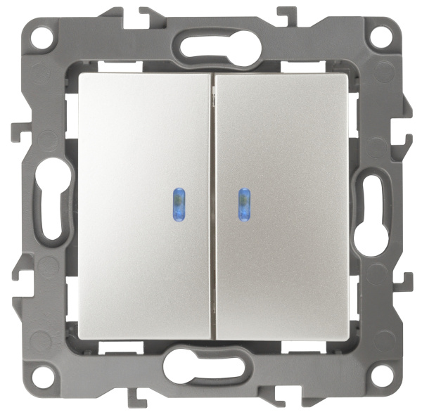 ЭРА 12-1105-15 Выключатель двойной с подсветкой, 10АХ-250В, IP20, 12, Перламутр