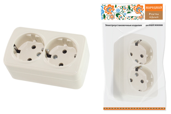 TDM Розетка двойная 2П+3 открытой установки IP20 16А, сл. кость "Дача" Народная SQ1824-0023